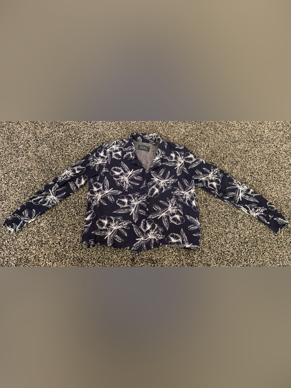 Navy 100% Silk Floral Button-Up Blouse - Ladies Long Sleeve Top